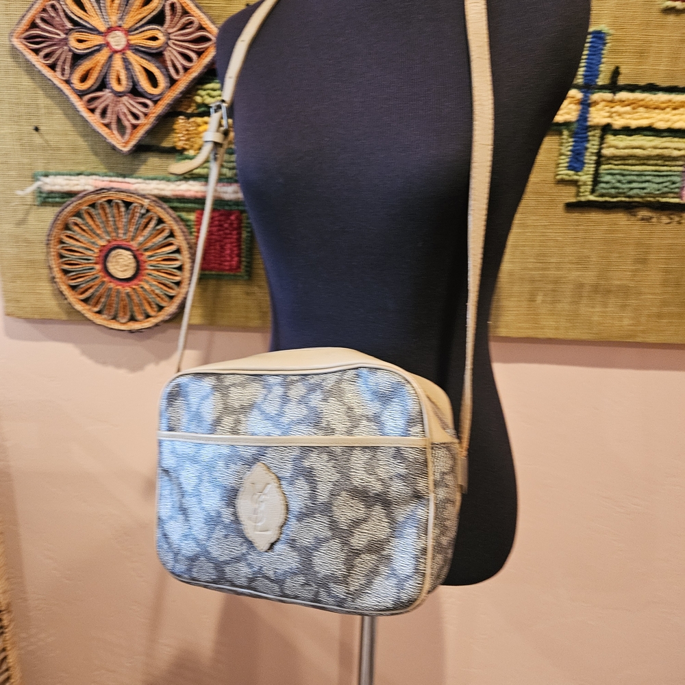 Vintage Yves Saint Laurent Beige and Gray Crossbody Bag